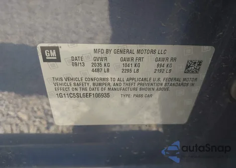 2014 Chevrolet Malibu 1Lt z USA, uszkodzony, nr VIN 1G11C5SL6EF106935